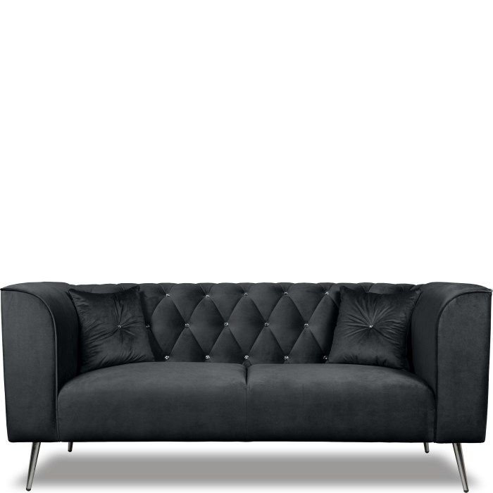 Sofa skandynawska trzyosobowa na wysokich metalowych nogach, sofa pikowana w guziki kryształowe - Kare 3-osobowa